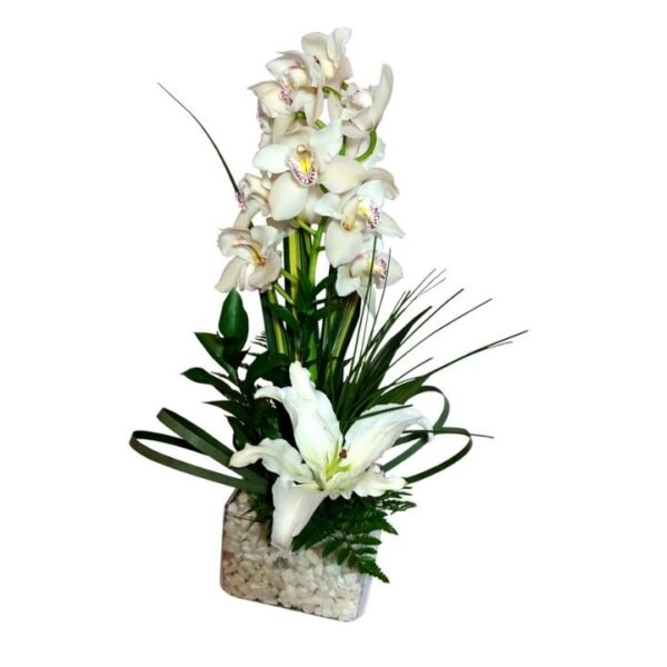 Orquídea Simbidium Blanca en Arreglo floral