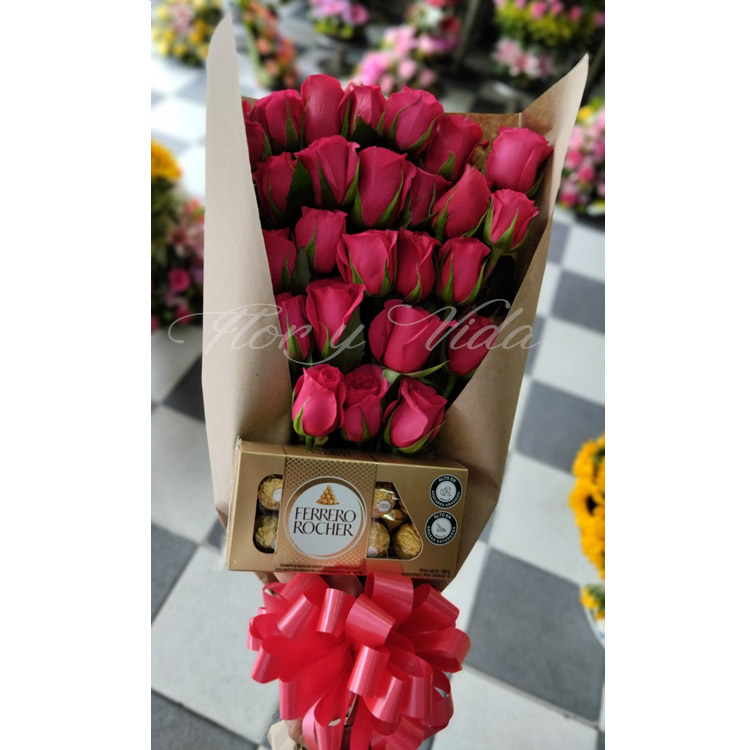 Bouquet de Rosas Fucsia o Ramo de rosas Floristerias en cali Floristería en Cali | Flor y Vida | Envío Gratís